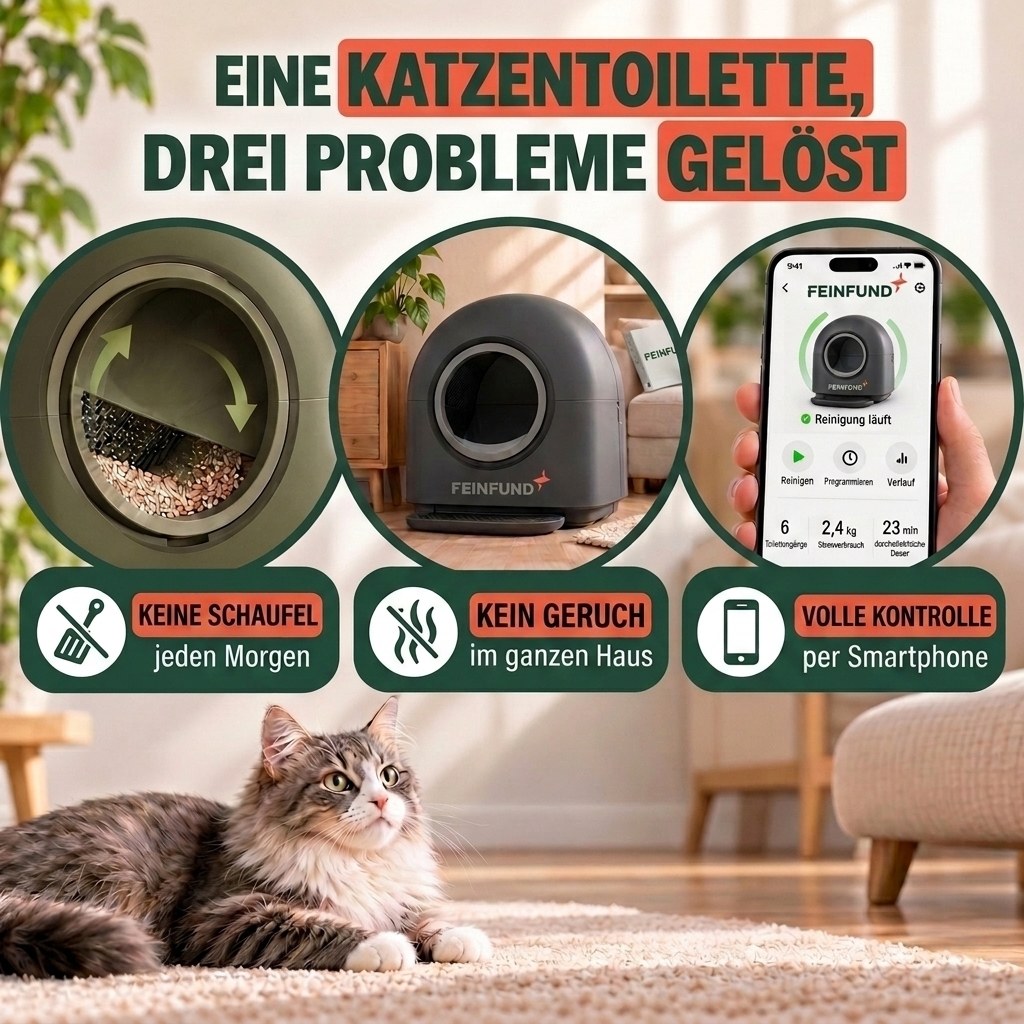 Eine Katzentoilette, drei Probleme gelöst