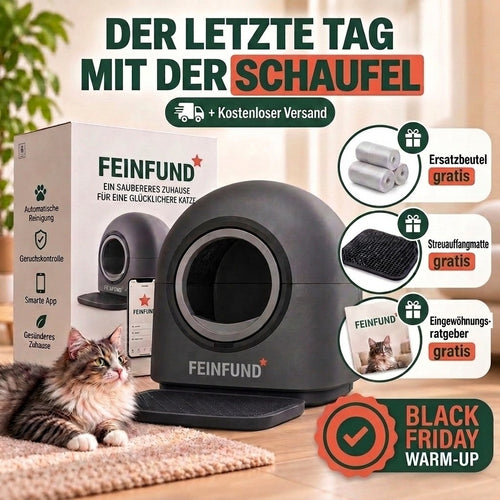Selbstreinigende FEINFUND Katzentoilette mit drei Geschenken